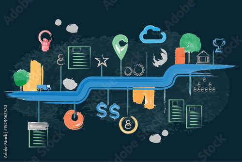 Infographic timeline business roadmap draw from paint brush