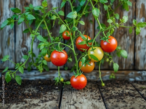 Rustic Wooden Table Tomatoes Growing