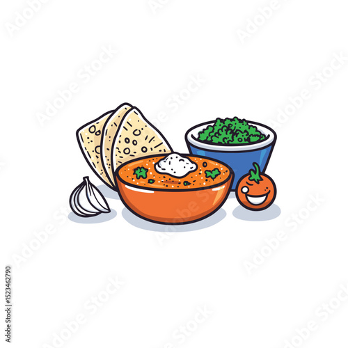 Bowl meal tomato bread guacamole garlic food