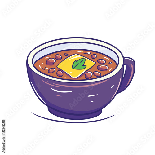 Bowl of chili with cheese and garnish
