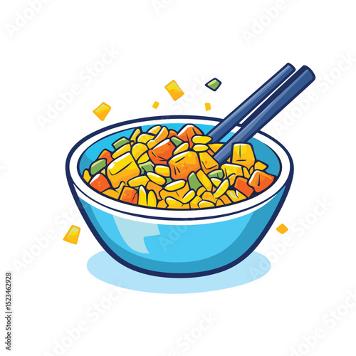 Bowl of colorful food with chop sticks