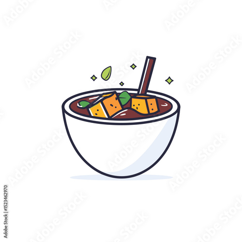 Bowl of curry with tofu and basil