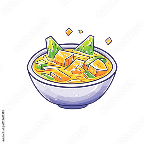 Bowl of curry with tofu and vegetables