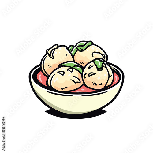 Bowl of dumpling cartoon food meal
