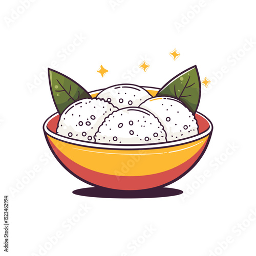 Bowl of dessert with green leaves sparkles