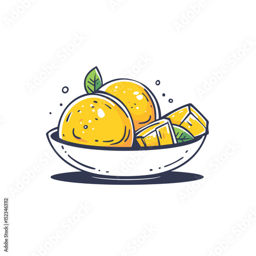 Bowl of fresh yellow mango cubes slices