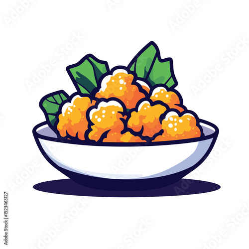 Bowl of fried cauliflower with lettuce garnish