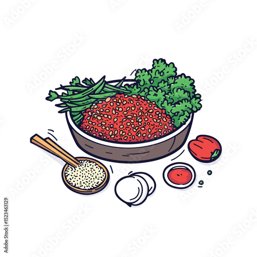 Bowl of lentil salad with greens and spices