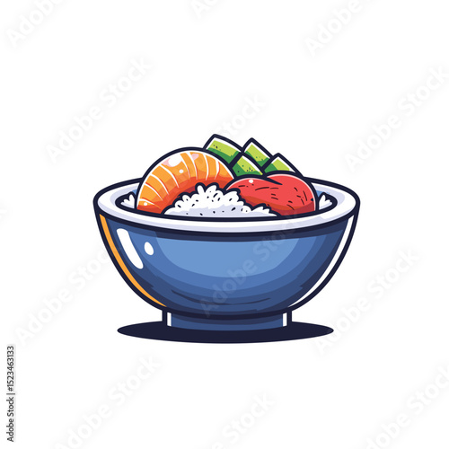 Bowl of japanese cuisine with rice and fish