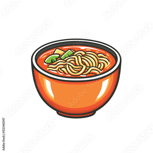 Bowl of noodle soup with green toppings