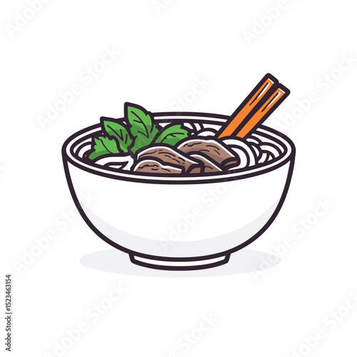 Bowl of noodle soup with meat and chopsticks