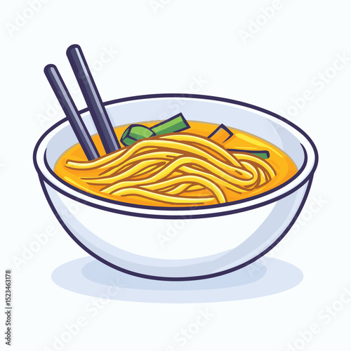 Bowl of noodles with chopsticks and scallions