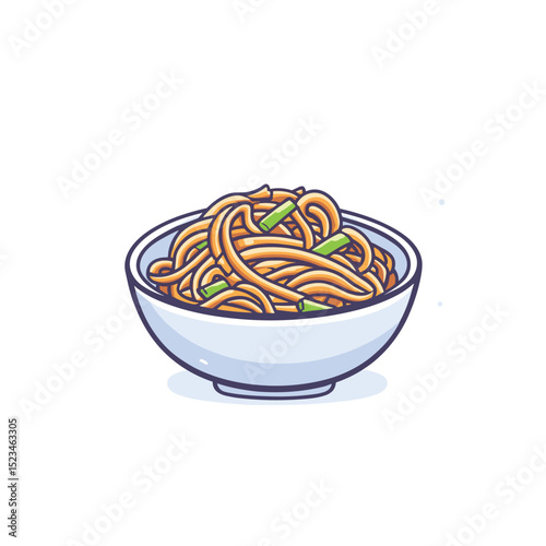 Bowl of noodles with vegetables asian food
