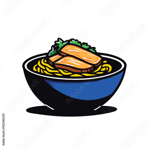 Bowl of ramen noodles with meat and greens