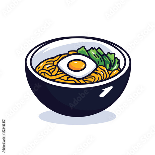 Bowl of ramen noodles with egg and greens