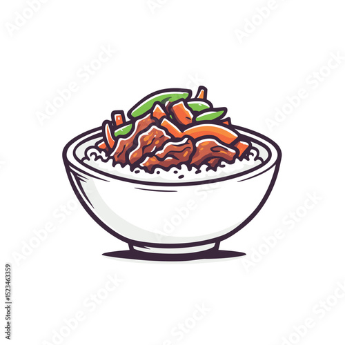 Bowl of rice with meat and vegetables