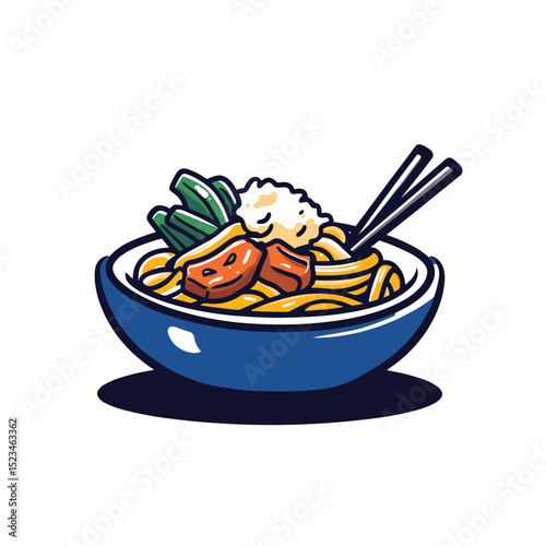 Bowl of ramen with vegetables and chopsticks
