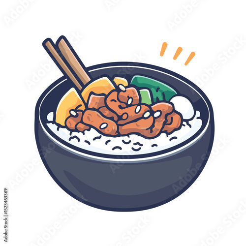 Bowl of rice with meat and vegetables