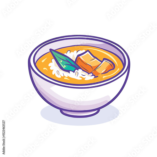 Bowl of soup with meat and leaf