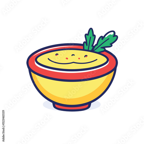 Bowl of soup with smiling face and garnish