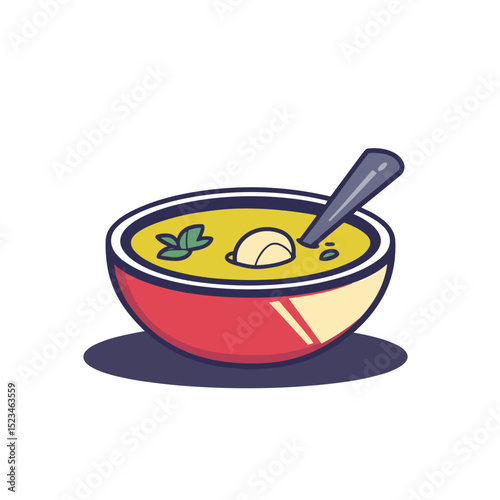 Bowl of soup with spoon and garnish