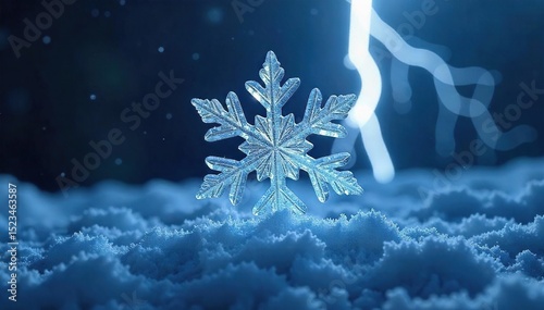 Spectacular winter storm, with icy hexagonal crystals illuminated by a powerful electrical discharge A rare and breathtaking natural phenomenon Witness the magic of snowflake lightning , ice, storm