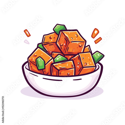 Bowl of tofu cubes with herbs food dish