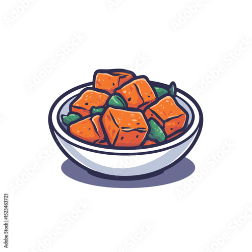 Bowl of tofu with basil ingredient vector