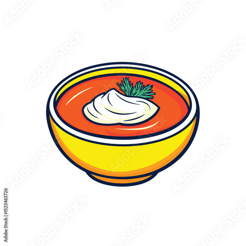 Bowl of tomato soup with cream and herb