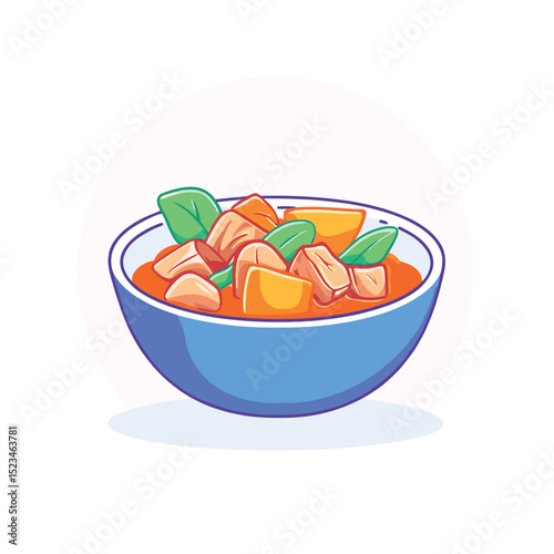 Bowl with curry and vegetable chunks meal