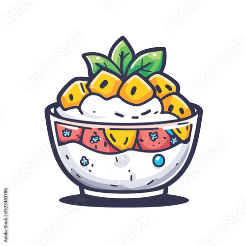 Bowl with fruit salad and mint leaves