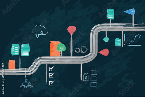 Infographic timeline business roadmap draw from paint brush