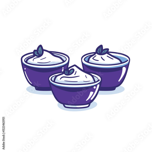 Bowls of dessert with mint topping