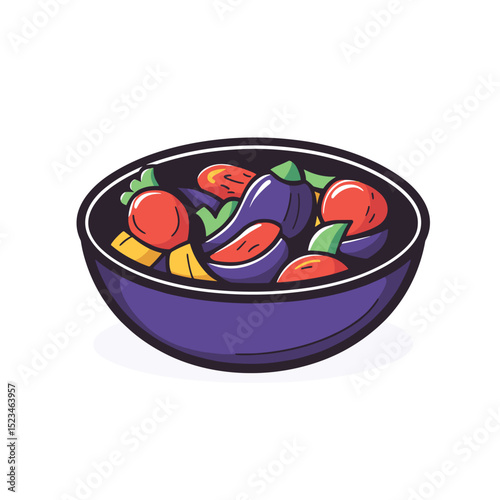 Bowl with tomatoes, eggplant, and squash food