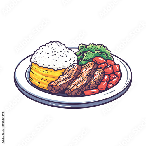 Brazilian food meal plate rice meat vegetables