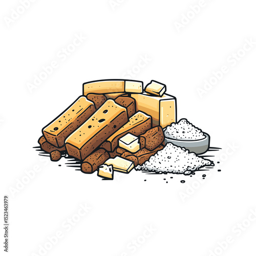 Bread pudding with sugar and butter stack