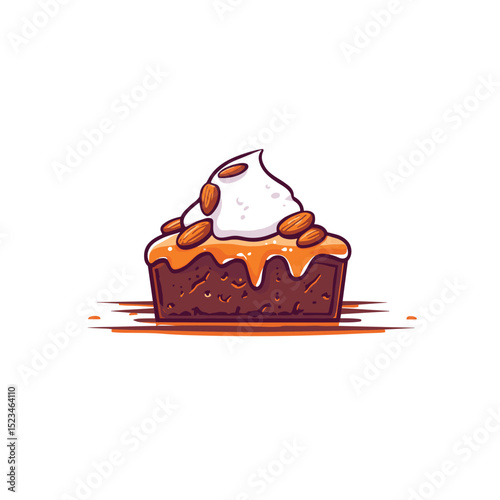 Brownie cake dessert with cream and almonds topping