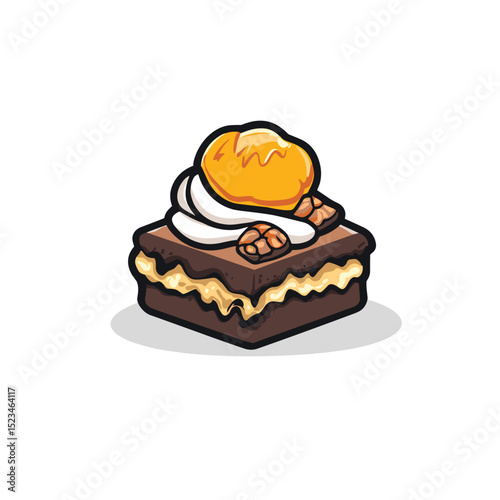 Brownie dessert with cream and yellow topping