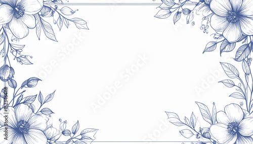  クラシックなペン画フラワー枠デザイン｜Classic Pen Drawing Floral Frame Design