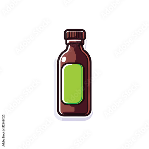 Brown bottle with green label container