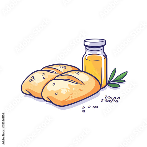 Buns with oil and seeds food concept
