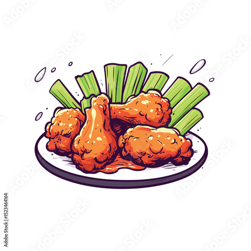 Buffalo wings with celery on plate
