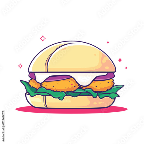 Burger with chicken lettuce and red onion