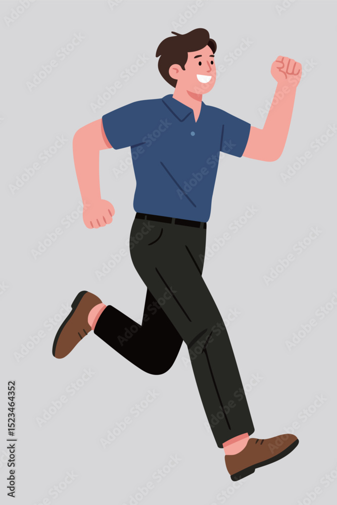 Running Man in Blue Shirt and Black Pants Running Man in Blue Shirt and Black Pants