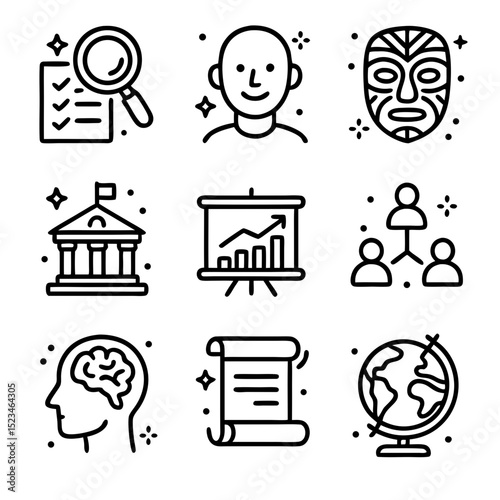 Social sciences education and learning icons. Suitable for academic presentations, textbooks, educational websites, and social sciencerelated content creation.