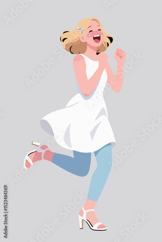 Excited Woman Jumping in Joy