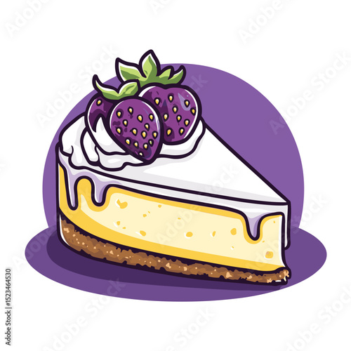 Cheesecake slice with purple strawberries sweet dessert