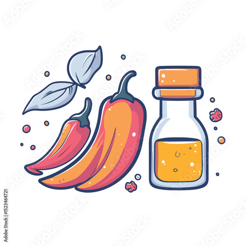 Chili peppers basil and spicy oil composition