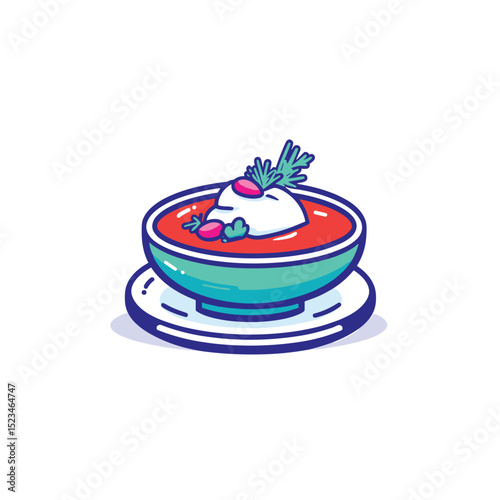 Chilled borscht soup bowl with cream icon