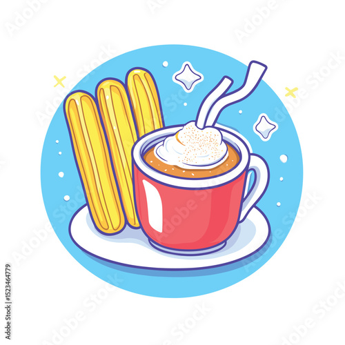 Churros and chocolate drink snack food dessert